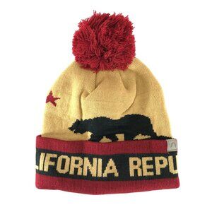 Cirque CA California Beanie Hat Bear Pom Cuffed Burgundy Brown Unisex One Size